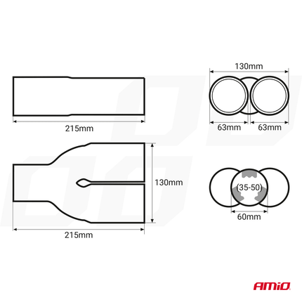 AMiO AMiO Universele Dubbele Uitlaat Demper Recht Tip RVS Koppelstuk (130 x 63 mm) Chrome AMiO 6