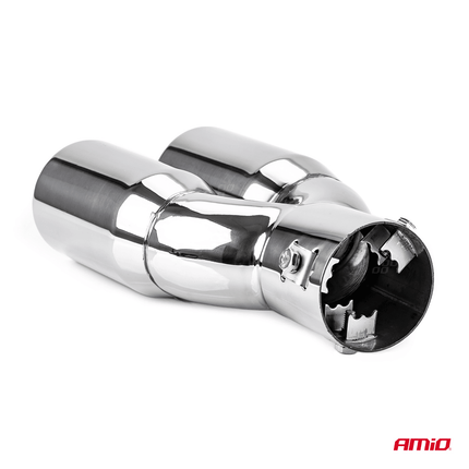 AMiO AMiO Universele Dubbele Uitlaat Demper Recht Tip RVS Koppelstuk (130 x 63 mm) Chrome AMiO 3