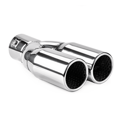 AMiO Universele Dubbele Uitlaat Demper Recht Tip RVS Koppelstuk (130 x 63 mm) Chrome