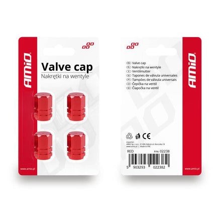 AMiO AMiO Universele Ventieldoppen Aluminium voor Auto Rood (set) AMiO 2