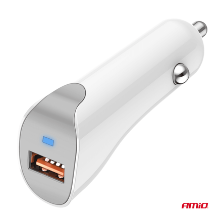 AMiO USB - A Autolader Telefoon 2.1A 12/24V Wit - VCTparts.nl