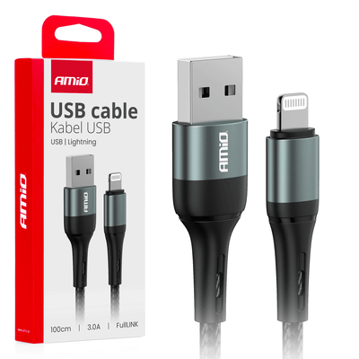 AMiO USB-A naar Lightning Kabel 3A 100cm FullLINK - Hoogwaardige Snellader Oplaadkabel Snoer
