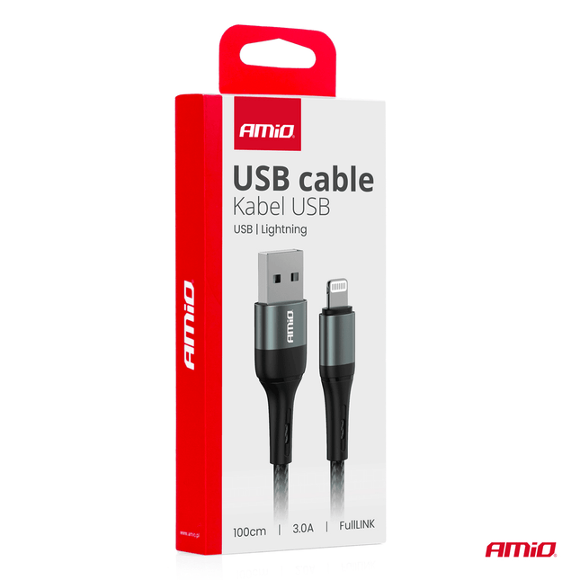 AMiO USB - A naar Lightning Kabel 3A 100cm FullLINK - Hoogwaardige Snellader Oplaadkabel Snoer - VCTparts.nl