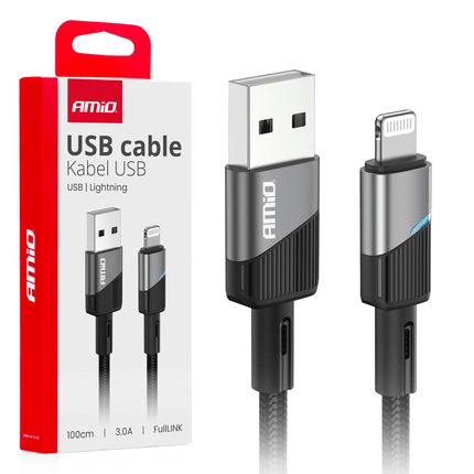 AMiO USB - A naar Lightning Kabel 3A 100cm FullLINK Premium - Hoogwaardige Snellader Oplaadkabel Snoer - VCTparts.nl