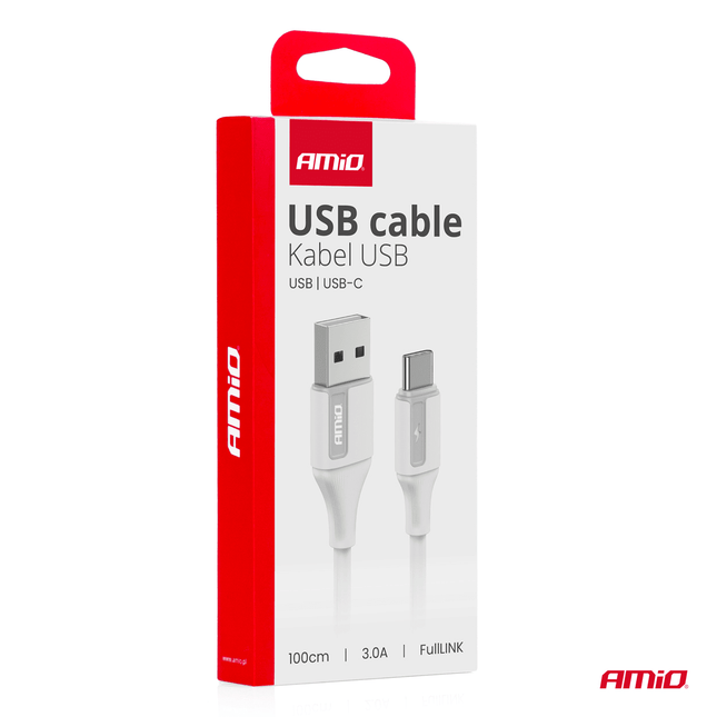 AMiO USB - A naar USB - C Kabel 3A 100cm FullLINK Wit - Hoogwaardige Snellader Oplaadkabel Snoer - VCTparts.nl