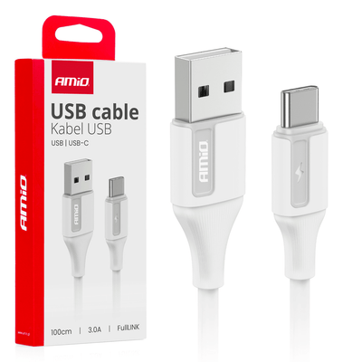 AMiO USB-A naar USB-C Kabel 3A 100cm FullLINK Wit - Hoogwaardige Snellader Oplaadkabel Snoer