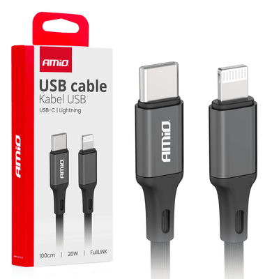 AMiO USB-C naar Lightning Kabel 20W 100cm FullLINK - Hoogwaardige Snellader Oplaadkabel Snoer