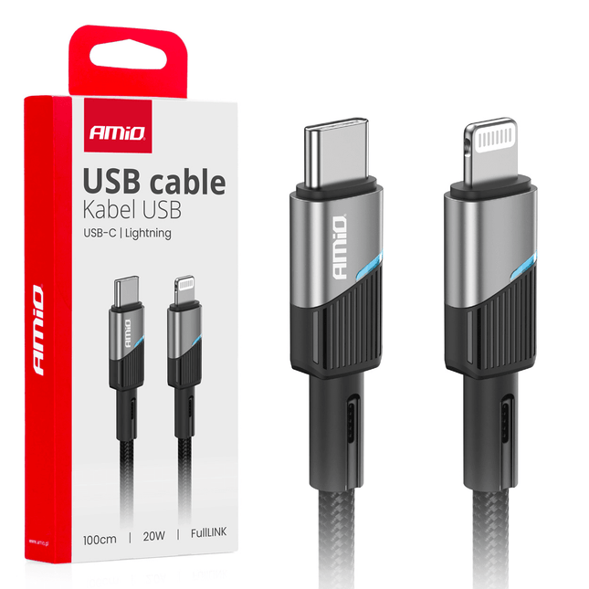 AMiO USB - C naar Lightning Kabel 20W 100cm FullLINK Premium - Hoogwaardige Snellader Oplaadkabel Snoer - VCTparts.nl