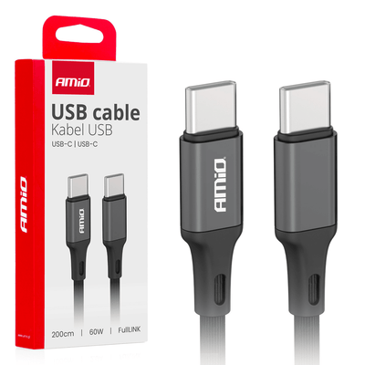 AMiO USB-C naar USB-C Kabel 60W 200cm FullLINK - Hoogwaardige Snellader Oplaadkabel Snoer