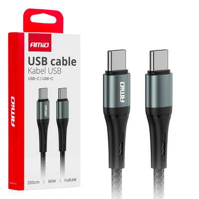 AMiO USB-C naar USB-C Kabel 60W 200cm FullLINK - Oplaadkabel Snoer Hoogwaardige Snellader