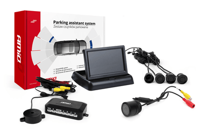 AMiO Volledig Parkeersensor Parkeerhulpsysteem LED met 4 Sensoren Camera Scherm & Pieper Inbouw Zwart