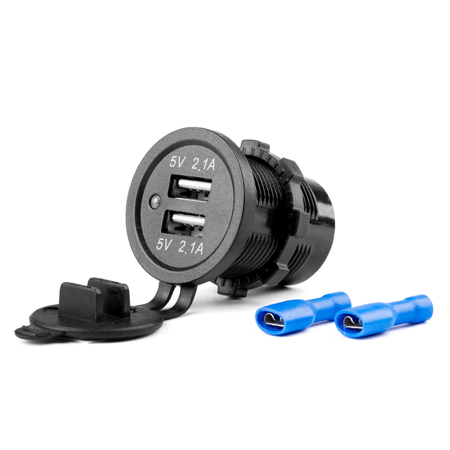 AMiO Waterdichte Telefoon Lader Autostekker Inbouwdoos 2x USB - A 12V 24V Universeel - VCTparts.nl