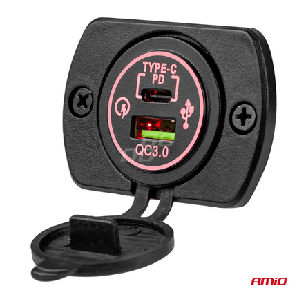 AMiO AMiO Waterdichte Telefoon Lader Autostekker Inbouwdoos USB - A en USB - C 12V 24V Universeel AMiO 4