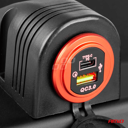 AMiO AMiO Waterdichte Telefoon Lader Autostekker Inbouwdoos USB - A en USB - C 12V 24V Universeel AMiO 2