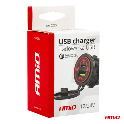 AMiO AMiO Waterdichte Telefoon Lader Autostekker Inbouwdoos USB - A en USB - C 12V 24V Universeel AMiO 6