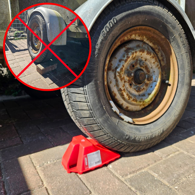 AMiO Wielkeg Wielblok Klem Bandenstopper Rolstopper met Rem Kunststof Rood - VCTparts.nl