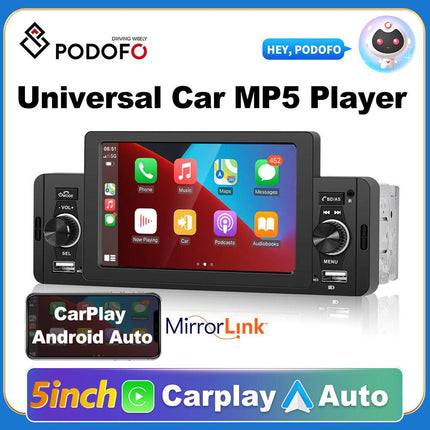 Android Auto Inbouw Radio Speler Digitaal LED Display Scherm met Bluetooth Aux 1DIN Mirrorlink Fm - VCTparts.nl