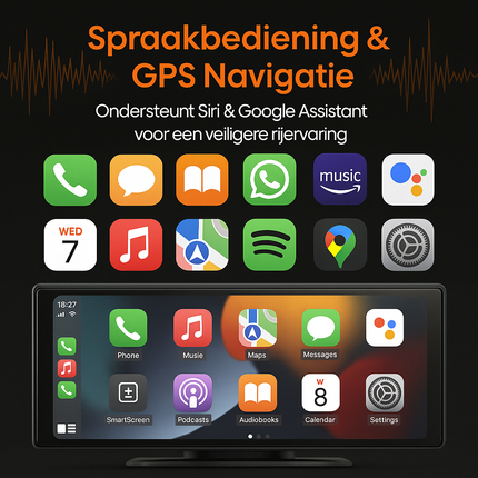 Carplay Scherm PRO - Geschikt voor Apple & Android - 10.26 Inch - Navigatiesysteem Auto - Draadloos - Touchscreen - Universeel - Multimedia Autoradio - VCTparts.nl