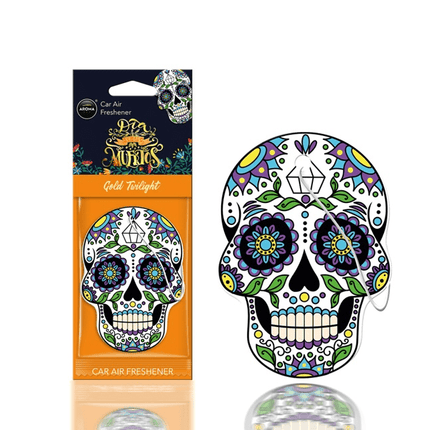 AROMA CAR AROMA CAR AROMA Dia de los Muertos Auto Luchtverfrisser Stoere Schedel - Gold Tattoo AMiO 2
