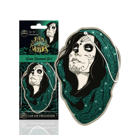 AROMA CAR AROMA CAR AROMA Dia de los Muertos Auto Luchtverfrisser Stoere Schedel - Green Diamond Girl AMiO 2