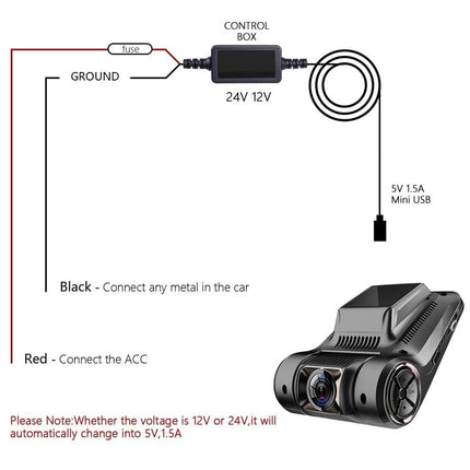 VCTparts Auto Dashcam Continue Voeding Hardwire Kabel Voeding Mini USB [3.2M 12v/24v] NORGOS 3