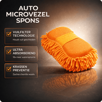 Auto Microvezel Spons - Autospons met Vuilfilter voor Streeploos Wassen en Reinigen - Oranje - VCTparts.nl