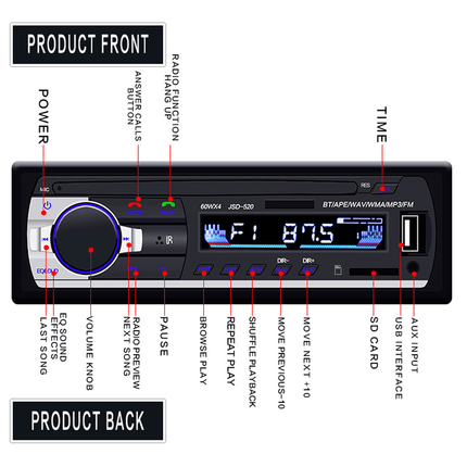 VCTparts Auto Radio Inbouw Speler Digitale Bluetooth met Aux en RGB LED NORGOS 9