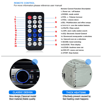 VCTparts Auto Radio Inbouw Speler Digitale Bluetooth met Aux en RGB LED NORGOS 7