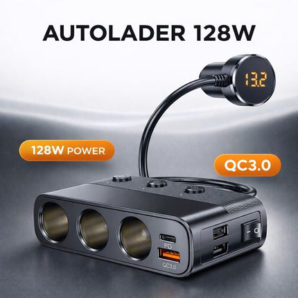 VCTparts Autolader met Sigarettenaansteker Splitter Snellader 127W Zwart [3 x 12V 3 x USB - A USB - C QC3.0 USB - A] NORGOS 3