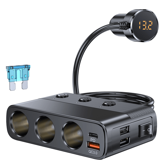 Autolader met Sigarettenaansteker Splitter Snellader 127W Zwart [3 x 12V 3 x USB - A USB - C QC3.0 USB - A] - VCTparts.nl
