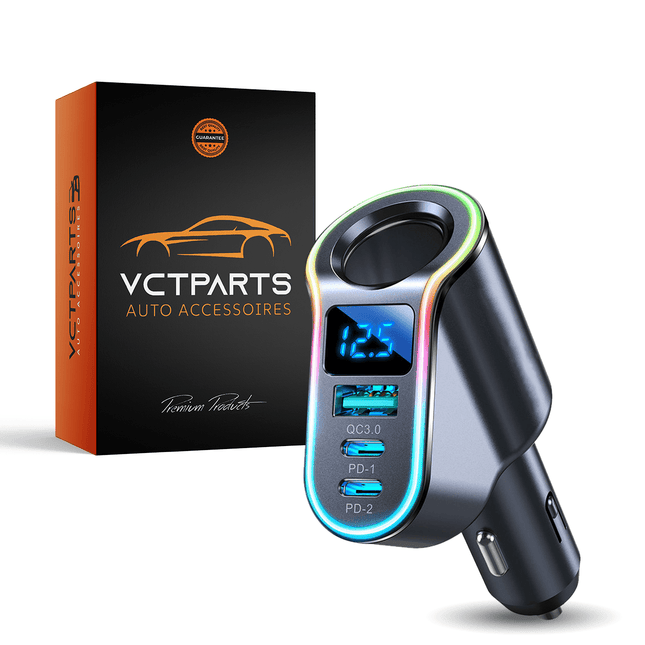 Autolader Snellader 4in1 USB - A en USB - C 150W Zwart - Fast Car Charger - VCTparts.nl