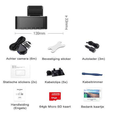 AZDome AZDome Dashcam M550 4K 1260P 3CH Wifi Auto Video Recorder met Achter Camera + Continue Voeding Zwart Combideal 9