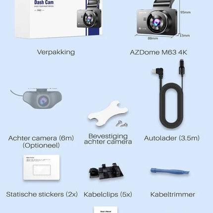 AZDome AZDome Dashcam M63 Lite True 4K Wifi Auto Video Recorder + Continue Voeding Zwart Combideal 9