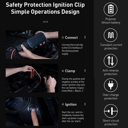 Baseus Auto Jump Starter Powerbank, Noodstroom Accu 8.000 mAh + Startkabels [Autolader Autostarter Jumpstarter] - VCTparts.nl