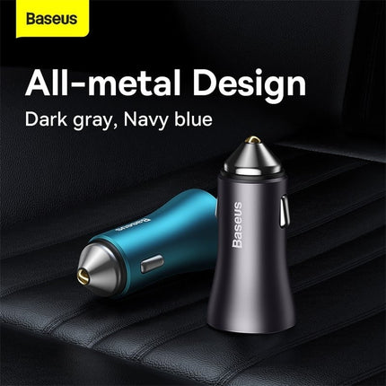 Baseus Autolader Oplader USB - C & USB 3x Snellader - Grey 65W [Triple Fast Car Charger] - VCTparts.nl