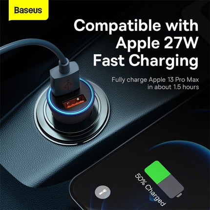 Baseus Autolader Oplader USBC & USB 3x Snellader Navy Blue 65W [Triple Fast Car Charger] - VCTparts.nl