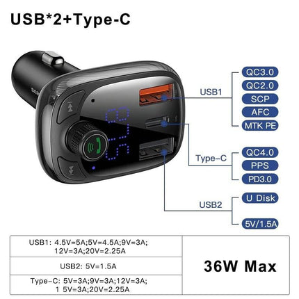 Baseus Bluetooth FM Radio Transmitter Carkit Universeel Zwart - VCTparts.nl