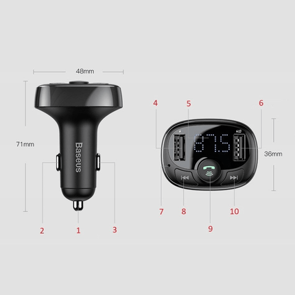 Baseus Bluetooth Muziek FM Transmitter en Dubbele USB Poort Autolader - VCTparts.nl