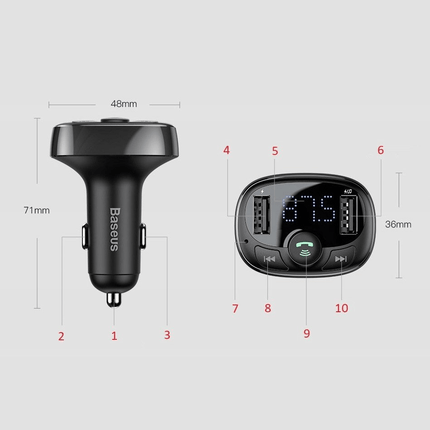Baseus Baseus Bluetooth Muziek FM Transmitter en Dubbele USB Poort S - 09A Autolader Zwart Hurtel 6