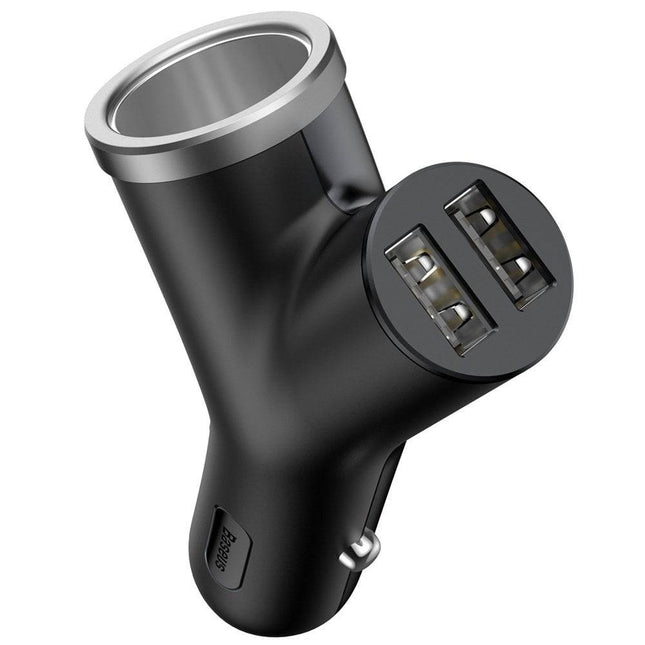 Baseus Baseus Y Type Autolader 2x USB 1x Sigarettenaansteker Splitter Zwart Hurtel 1
