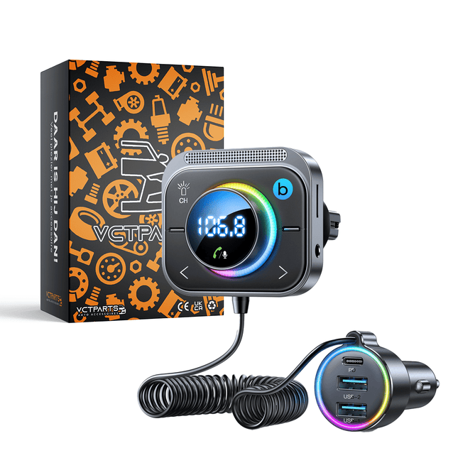 VCTparts Bluetooth Muziek FM Transmitter Handsfree Bellen met BassBooster en Snellader Zwart [USB - C & USB - A] VCTparts 2