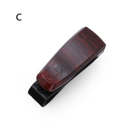 VCTparts Brillenhouder voor auto zonneklep – Dark Wood – Zonnebril houder met clip NORGOS 2