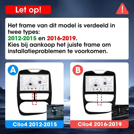 CarPlay & Android Auto Autoradio voor Renault Clio 2013–2016 – GPS Navigatie & Touchscreen – Inbouwen / Inbouwservice / Installatie - VCTparts.nl