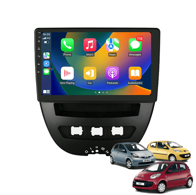 CarPlay & Android Auto Scherm voor Citroën C1, Toyota Aygo, Peugeot 107 (2005 - 2014) – Draadloos Multimedia Touchscreen, GPS Navigatie – Inbouwen / Inbouwservice / Installatie - VCTparts.nl
