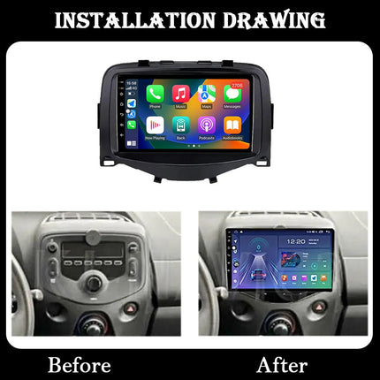 CarPlay & Android Auto Scherm voor Citroën C1, Toyota Aygo, Peugeot 108 (2014–heden) – Draadloos Multimedia Touchscreen, GPS Navigatie – Inbouwen / Inbouwservice / Installatie - VCTparts.nl