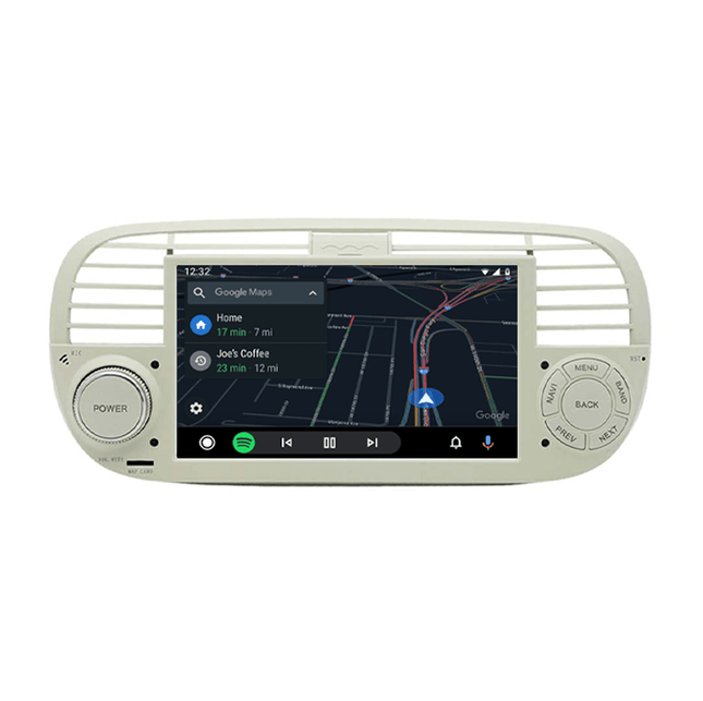 CarPlay en Android Auto Scherm Wit/Creme voor Fiat 500 (2007–2015) – Draadloos Multimedia Touchscreen, GPS Navigatie – Inbouwen / Inbouwservice / Installatie - VCTparts.nl