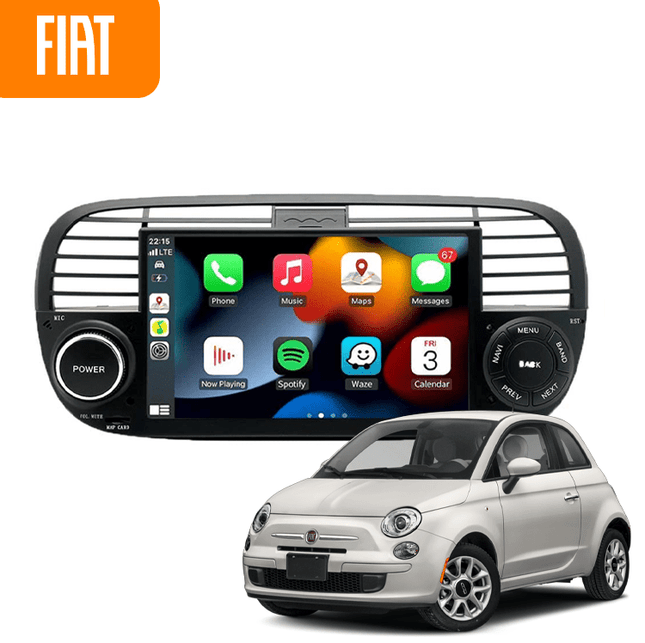 CarPlay en Android Auto Scherm Zwart voor Fiat 500 (2007–2015) – Draadloos Multimedia Touchscreen, GPS Navigatie – Inbouwen / Inbouwservice / Installatie - VCTparts.nl