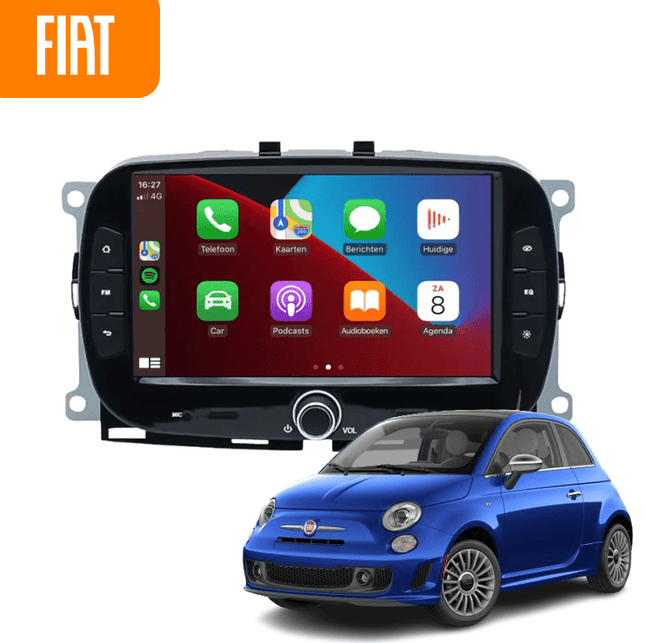 CarPlay en Android Auto Scherm Zwart voor Fiat 500 (2016–2019) – Draadloos Multimedia Touchscreen, GPS Navigatie – Inbouwen / Inbouwservice / Installatie - VCTparts.nl