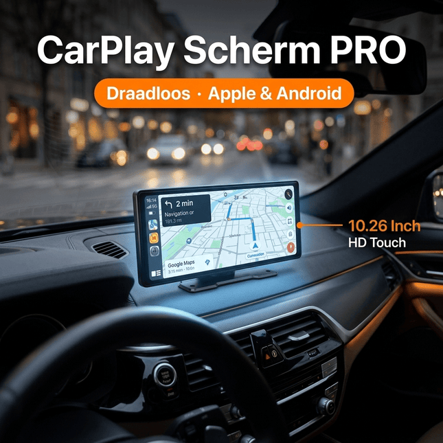 Carplay Scherm PRO - Geschikt voor Apple & Android - 10.26 Inch - Navigatiesysteem Auto - Draadloos - Touchscreen - Universeel - Multimedia Autoradio - VCTparts.nl