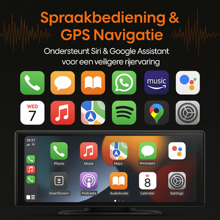 Carplay Scherm PRO - Geschikt voor Apple & Android - 10.26 Inch - Navigatiesysteem Auto - Draadloos - Touchscreen - Universeel - Multimedia Autoradio - VCTparts.nl